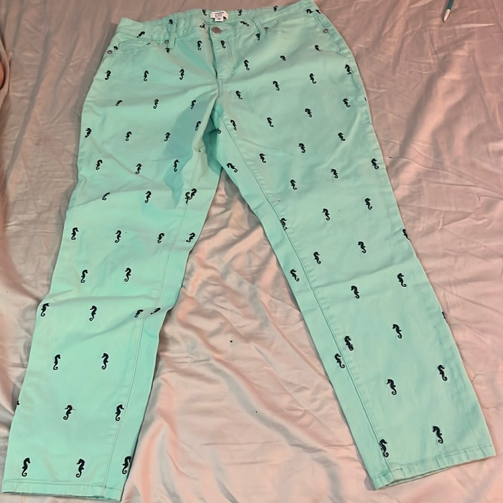 Crown & ivy size 12 women’s teal with navy blue sea horses